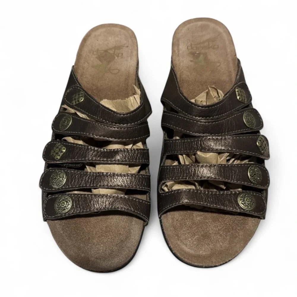 Dansko Janie sandals slide on Brown Leather Bronze Comfort 41  US 11 11.5